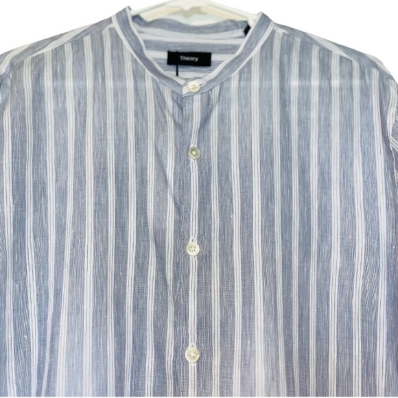 Theory NWT Linen Blend Blue & White Stripe Button Down Size L - Picture 2 of 5